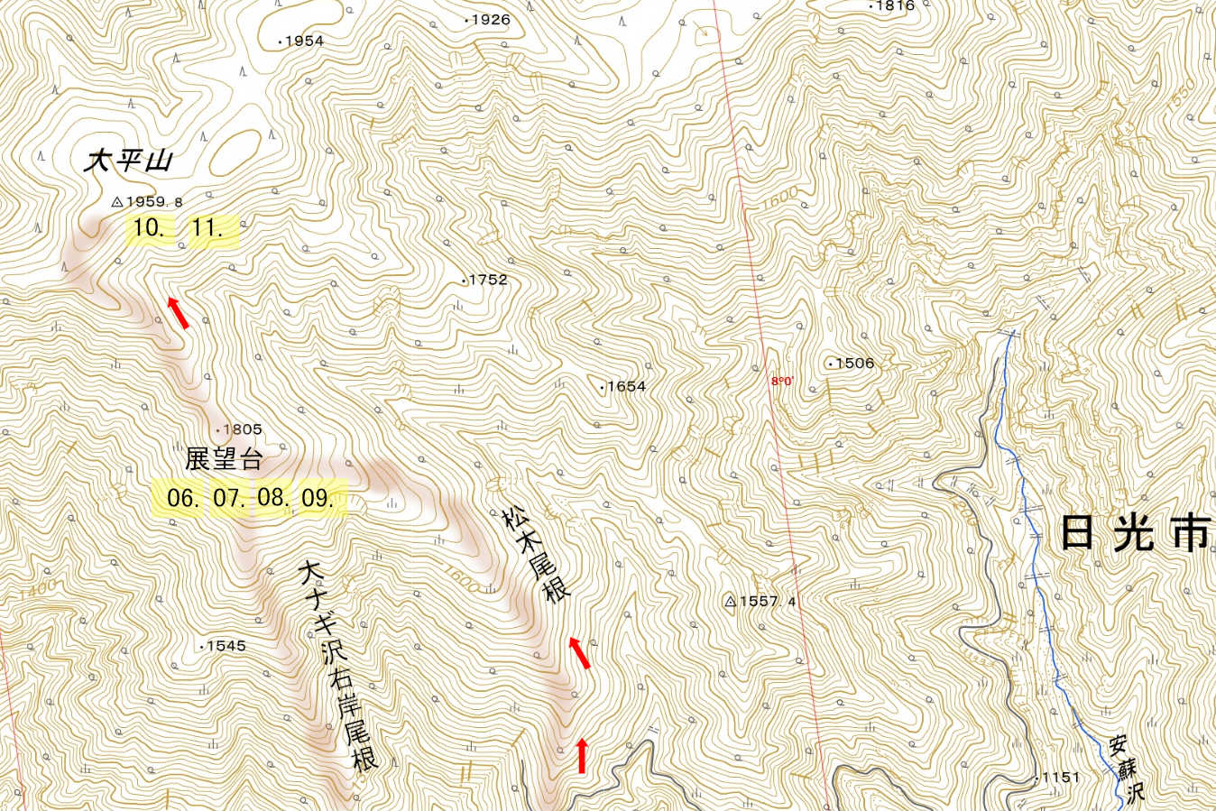 大平山地図上